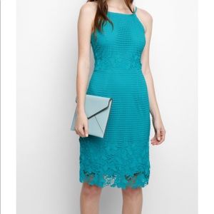NWT Willow and Clay Teal Knee-Length Dress w/ Gorgeous Lace Embroidered Overlay